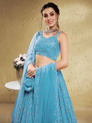  sky blue embroidered georgette lehenga set choli with dupatta 2
