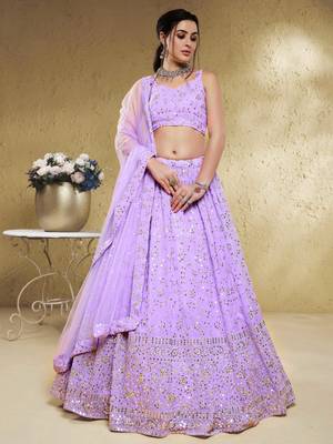 spectacular lavender embroidered georgette lehenga set choli with dupatta 1