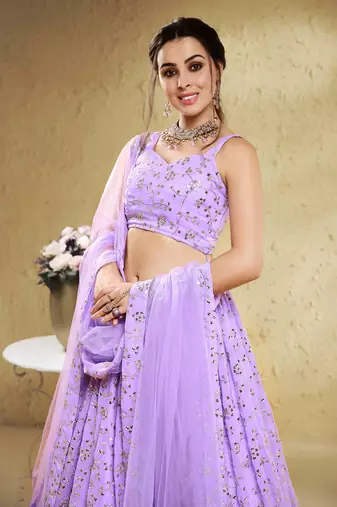 spectacular lavender embroidered georgette lehenga set choli with dupatta