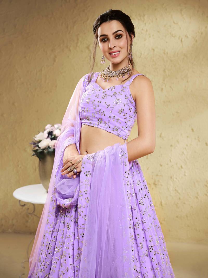Spectacular Lavender Embroidered Georgette Bridesmaid Lehenga Choli