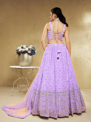 spectacular lavender embroidered georgette lehenga set choli with dupatta 3