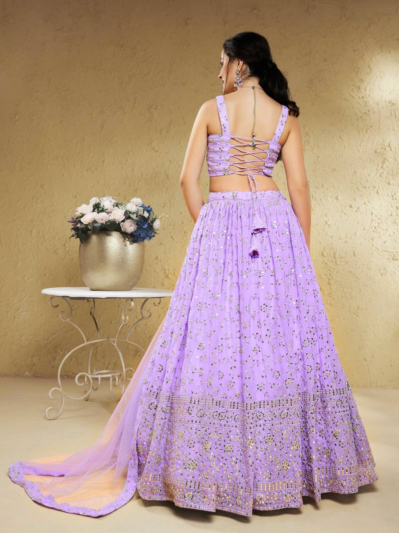 Spectacular Lavender Embroidered Georgette Bridesmaid Lehenga Choli