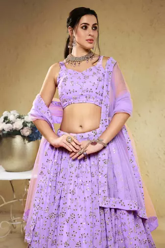spectacular lavender embroidered georgette lehenga set choli with dupatta
