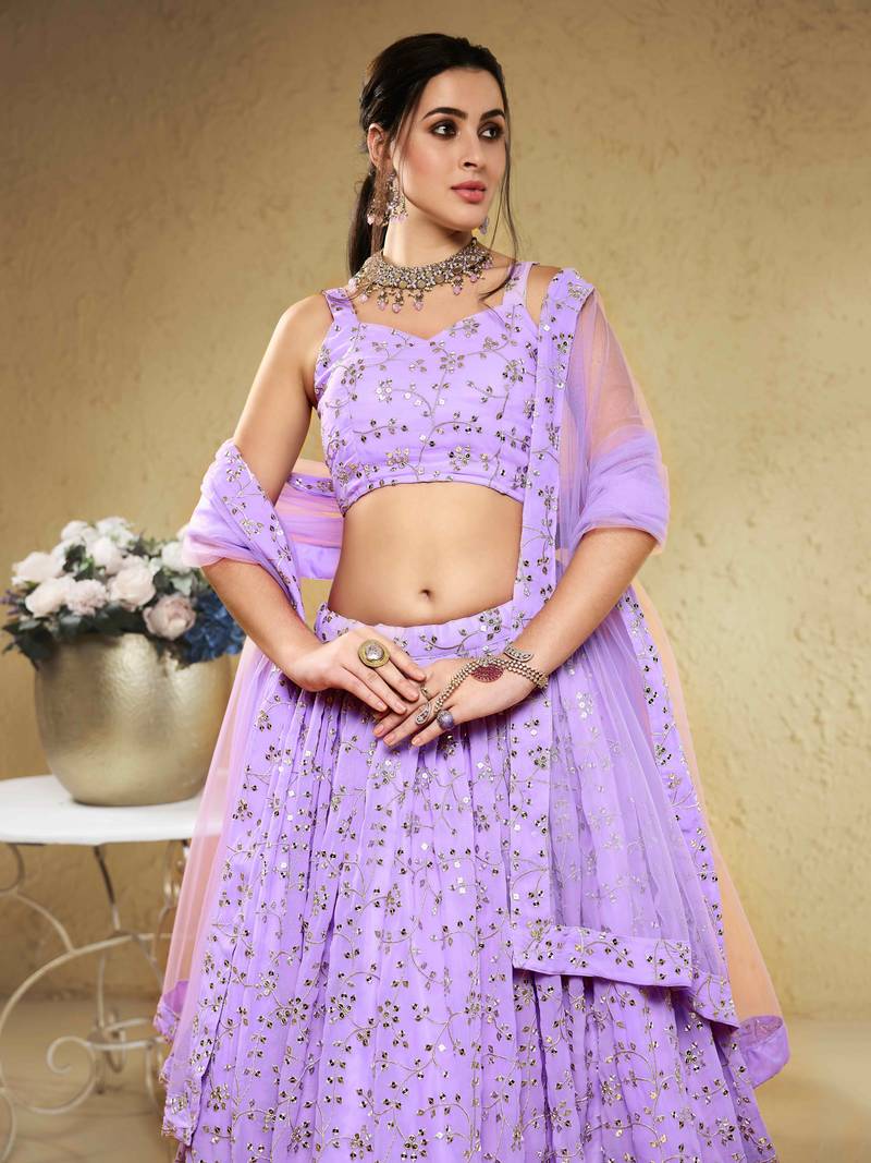 Spectacular Lavender Embroidered Georgette Bridesmaid Lehenga Choli