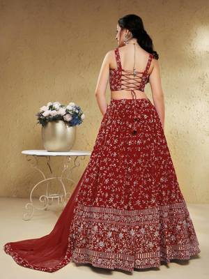 red georgette embroidered lehenga set choli with dupatta 3