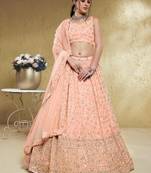 Awesome Pink Embroidered Georgette Bridesmaid Lehenga Choli