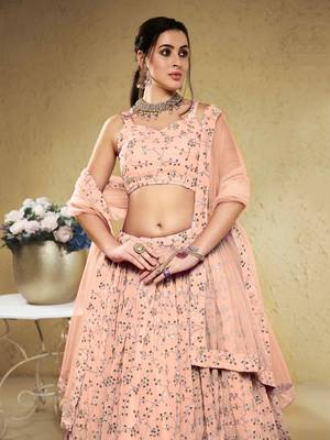 Awesome Pink Embroidered Georgette Bridesmaid Lehenga Choli 2