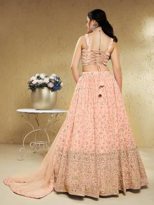 Awesome Pink Embroidered Georgette Bridesmaid Lehenga Choli 3