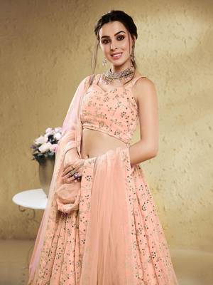Awesome Pink Embroidered Georgette Bridesmaid Lehenga Choli 4