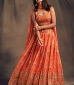 Orange Organza Sequin Embroidered Lehenga