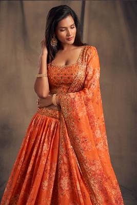 Orange Organza Sequin Embroidered Lehenga 2