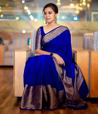 Blue Woven Faux Kanjivaram Silk Saree With Blouse Piece 2