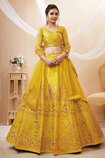 Wonderful Yellow Zari Embroidery Art Silk Bridal Lehenga Choli With Dupatta