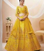 Wonderful Yellow Zari Embroidery Art Silk Bridal Lehenga Choli With Dupatta