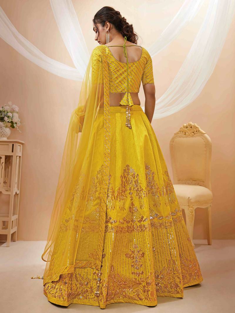 Wonderful Yellow Zari Embroidery Art Silk Bridal Lehenga Choli With Dupatta