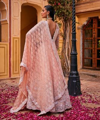 Peach raw silk embroidered anarkali set 4
