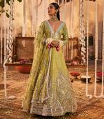 Green raw silk embroidered anarkali set