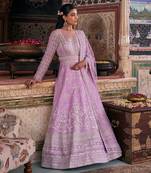 Purple raw silk embroidered anarkali set