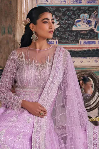 Purple raw silk embroidered anarkali set
