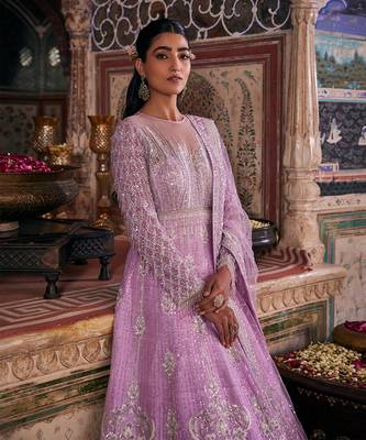Purple raw silk embroidered anarkali set 4