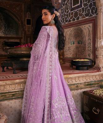 Purple raw silk embroidered anarkali set 5