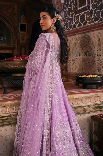 Purple raw silk embroidered anarkali set