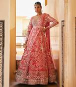Pink raw silk embroidered anarkali set