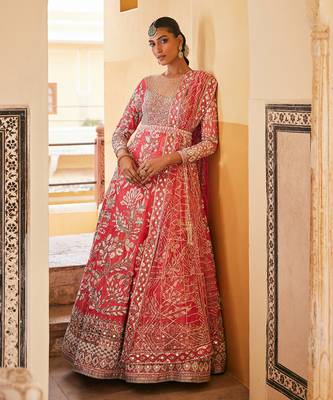 Pink raw silk embroidered anarkali set 2