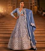 Blue silk embroidered anarkali set