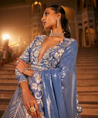 Blue silk embroidered anarkali set 2