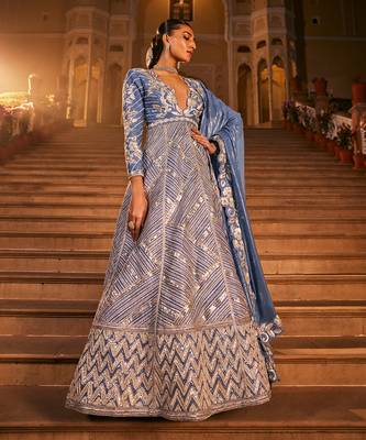 Blue silk embroidered anarkali set 3