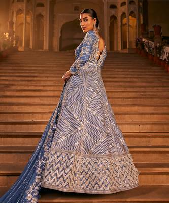 Blue silk embroidered anarkali set 4