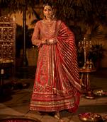 Red raw silk embroidered anarkali set
