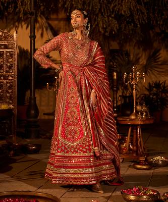 Red raw silk embroidered anarkali set 2