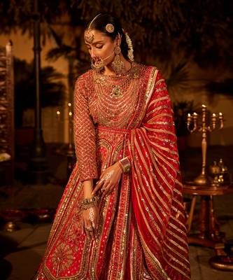 Red raw silk embroidered anarkali set 3