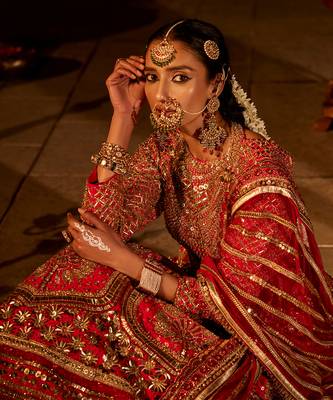 Red raw silk embroidered anarkali set 4