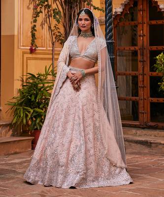 Peach Embroidered Lehenga Set 1