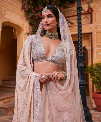 Peach Embroidered Lehenga Set 2