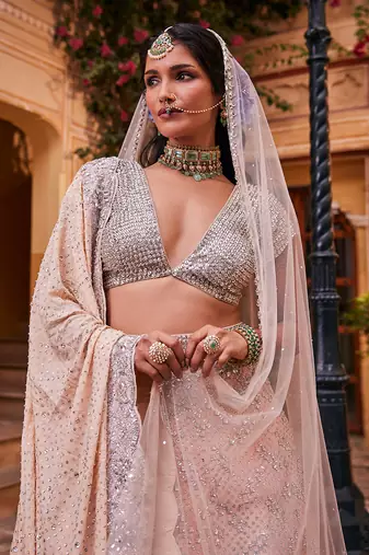 Peach Embroidered Lehenga Set
