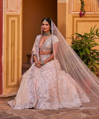 Peach Embroidered Lehenga Set 4