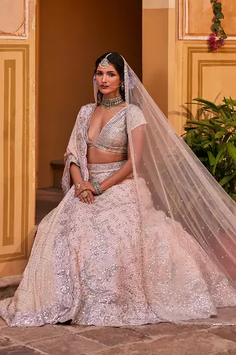 Peach Embroidered Lehenga Set