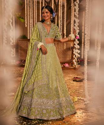 Green Embroidered Lehenga Set 1