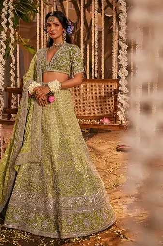 Green Embroidered Lehenga Set