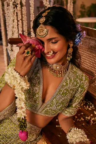 Green Embroidered Lehenga Set