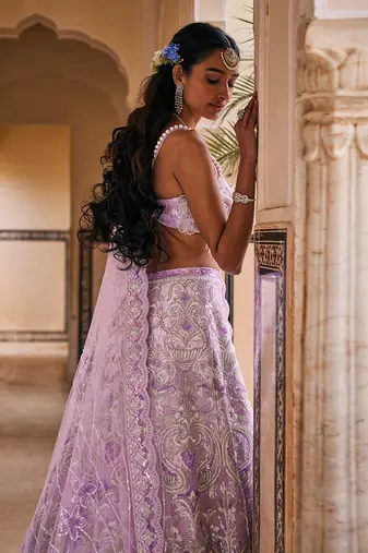 Purple Embroidered Lehenga Set