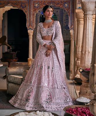 Pink Net Embroidered Lehenga Set 1