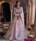 Pink Net Embroidered Lehenga Set