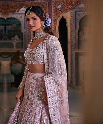 Pink Net Embroidered Lehenga Set 2