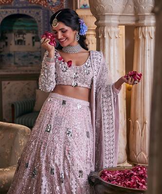 Pink Net Embroidered Lehenga Set 3