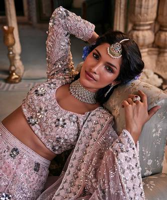 Pink Net Embroidered Lehenga Set 4